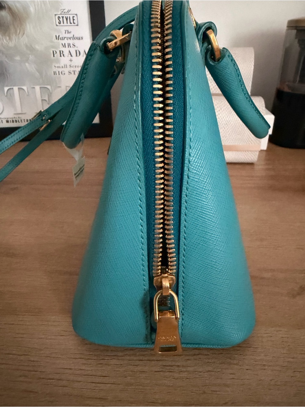 Prada Teal Saffiano Leather Satchel with Gold Hardware - Picture 4 of 7